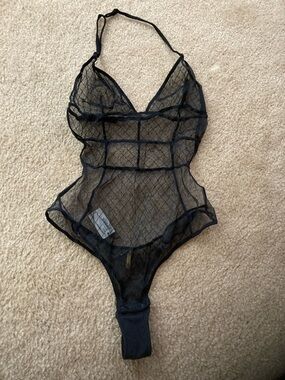 Love Haus Sheer Black Mesh Halter Bodysuit - Women's Lingerie